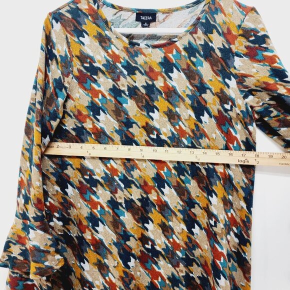 Tacera Womens Houndstooth tuning Dress With Bell Sleeves Multicolor Size S - Picture 4 of 12